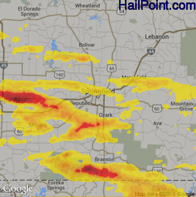 Hail Map for Springfield, MO Region on May 3, 2020