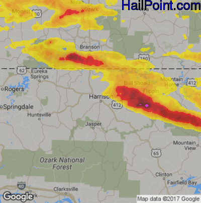 Hail Map for Harrison, AR Region on May 3, 2020