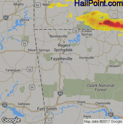 Hail Map for Fayetteville, AR Region on May 3, 2020 