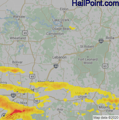 Hail Map for Lebanon, MO Region on May 3, 2020