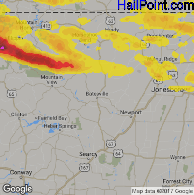 Hail Map for Batestville, AR Region on May 3, 2020