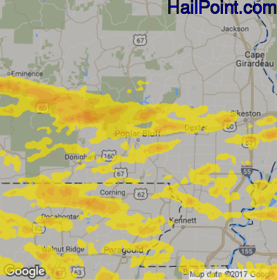 Hail Map for Poplar Bluff, MO Region on May 3, 2020
