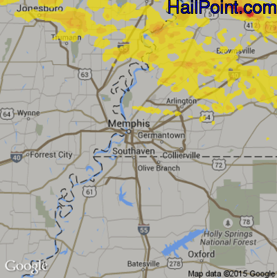 Hail Map for Memphis, TN Region on May 3, 2020