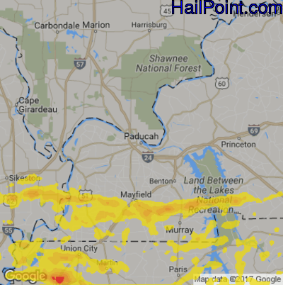 Hail Map for Paducah, KY Region on May 3, 2020