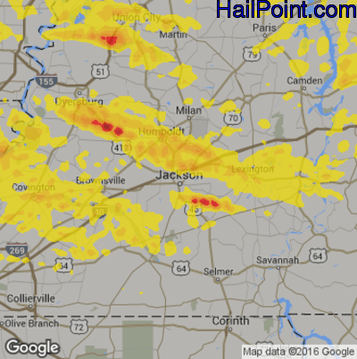 Hail Map for Jackson, TN Region on May 3, 2020