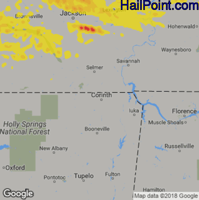 Hail Map for Corinth, MS Region on May 3, 2020