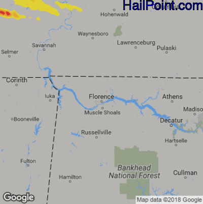 Hail Map for Florence, AL Region on May 3, 2020 