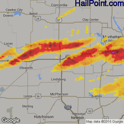Hail Map for Salina, KS Region on May 4, 2020 