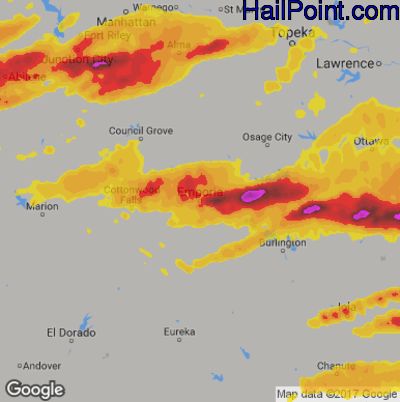 Hail Map for Emporia, KS Region on May 4, 2020