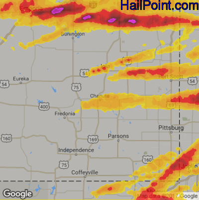 Hail Map for Chanute, KS Region on May 4, 2020 