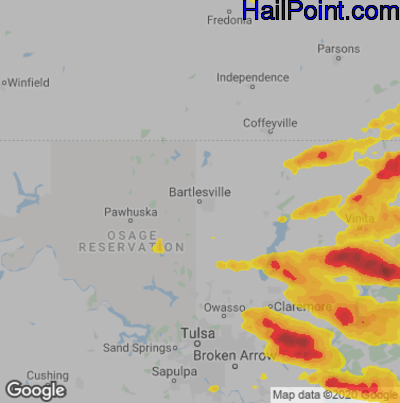 Hail Map for Bartlesville, OK Region on May 4, 2020