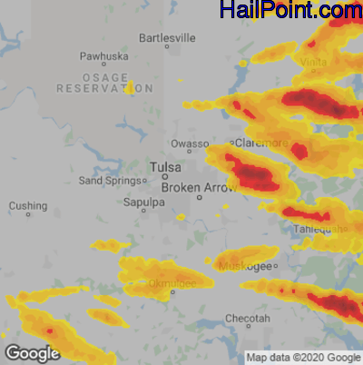 Hail Map for Tulsa, OK Region on May 4, 2020