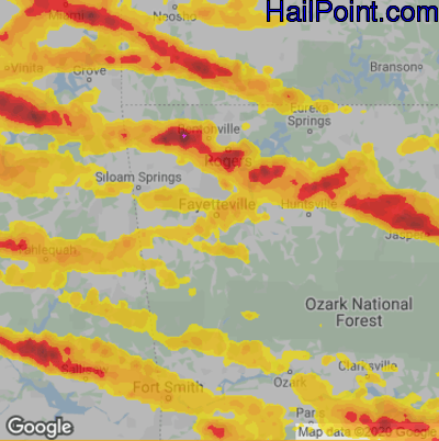 Hail Map for Fayetteville, AR Region on May 4, 2020