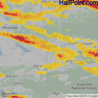 Hail Map for Forth Smith, AR Region on May 4, 2020