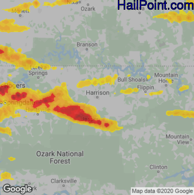Hail Map for Harrison, AR Region on May 4, 2020