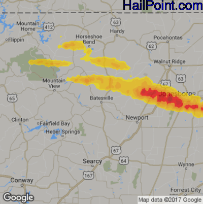 Hail Map for Batestville, AR Region on May 4, 2020 