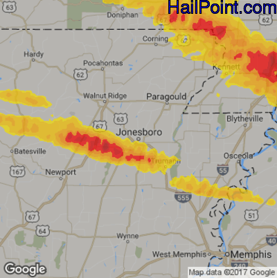 Hail Map for Jonesboro, AR Region on May 4, 2020