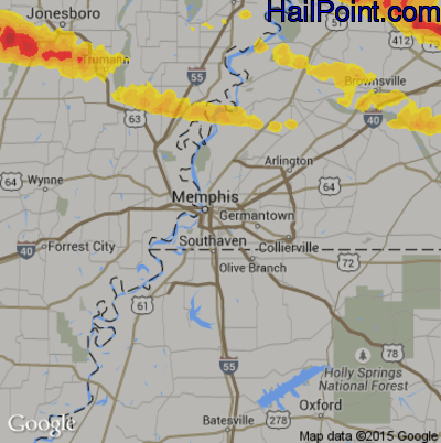 Hail Map for Memphis, TN Region on May 4, 2020