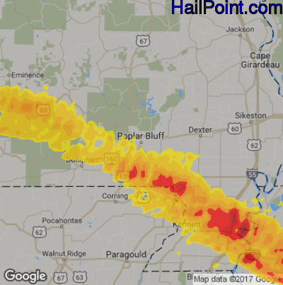 Hail Map for Poplar Bluff, MO Region on May 4, 2020