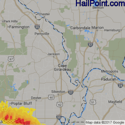 Hail Map for Cape Girardeau, MO Region on May 4, 2020