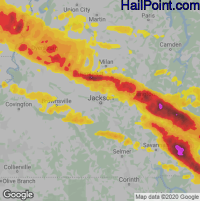 Hail Map for Jackson, TN Region on May 4, 2020 