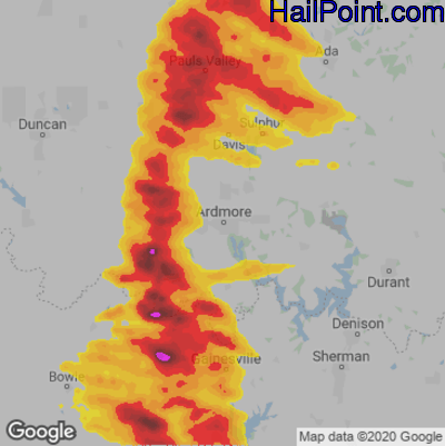Hail Map for Ardmore, OK Region on May 4, 2020 
