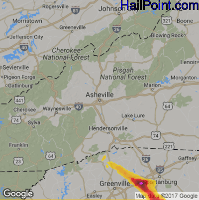 Hail Map for Asheville, NC Region on May 4, 2020 