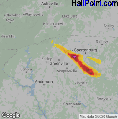 Hail Map for Greenville, SC Region on May 4, 2020