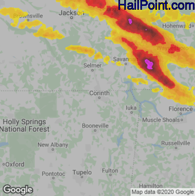 Hail Map for Corinth, MS Region on May 4, 2020 