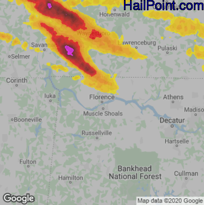 Hail Map for Florence, AL Region on May 5, 2020