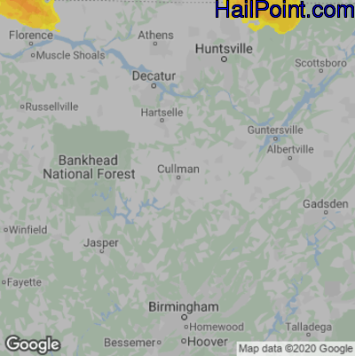 Hail Map for Cullman, AL Region on May 5, 2020 