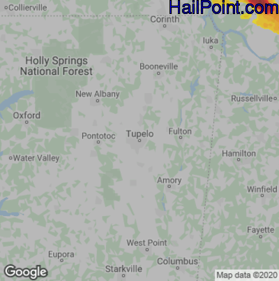 Hail Map for Tupelo, MS Region on May 5, 2020 
