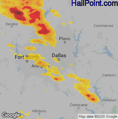 Hail Map for Dallas, TX Region on May 5, 2020