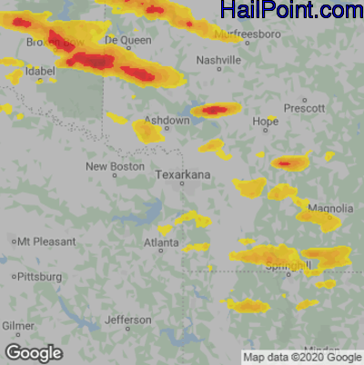 Hail Map for Texarkana, AR Region on May 5, 2020 