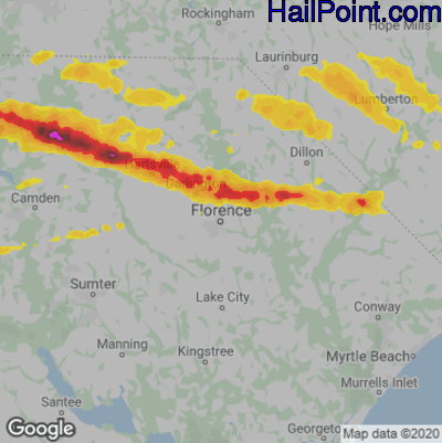 Hail Map for Florence, SC Region on May 5, 2020