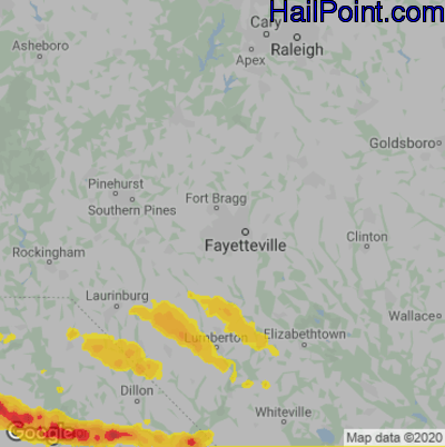 Hail Map for Fayetteville, NC Region on May 6, 2020 