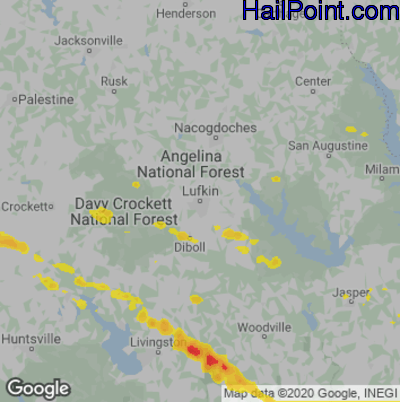 Hail Map for Lufkin, TX Region on May 6, 2020