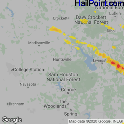 Hail Map for Huntsville, TX Region on May 6, 2020