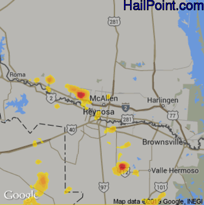 Hail Map for McAllen, TX Region on May 6, 2020