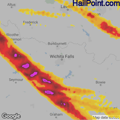 Hail Map for Wichita Falls, TX Region on May 7, 2020