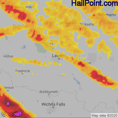 Hail Map for Lawton, OK Region on May 7, 2020
