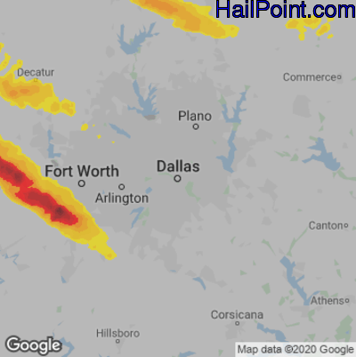 Hail Map for Dallas, TX Region on May 8, 2020