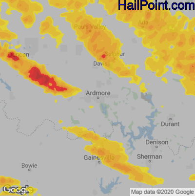 Hail Map for Ardmore, OK Region on May 8, 2020