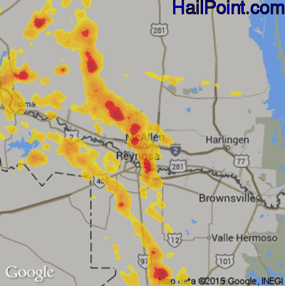 Hail Map for McAllen, TX Region on May 9, 2020