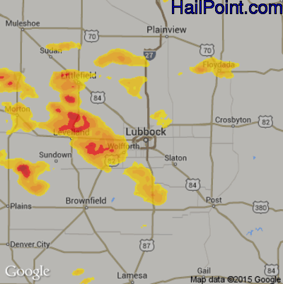 Hail Map for Lubbock, TX Region on May 11, 2020