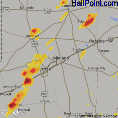 Hail Map for Midland, TX Region on May 13, 2020