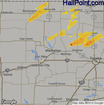 Hail Map for Mahhattan, KS Region on May 14, 2020 