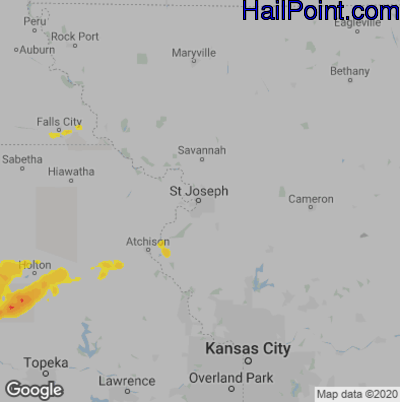 Hail Map for St. Joseph, MO Region on May 14, 2020