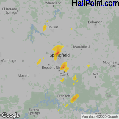 Hail Map for Springfield, MO Region on May 14, 2020 