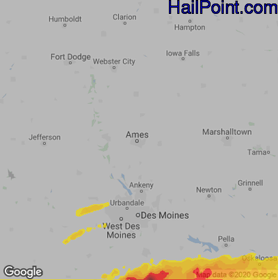 Hail Map for Ames, IA Region on May 14, 2020